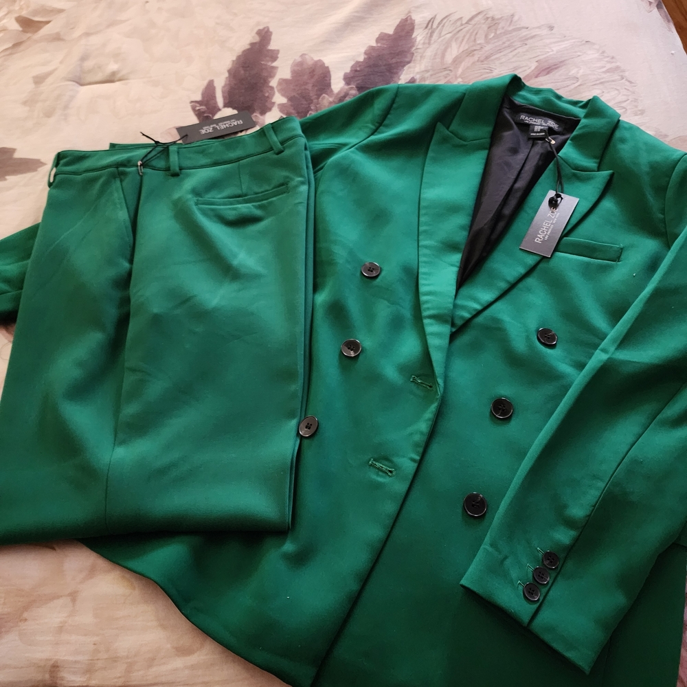 Rachel Zoe Green Double-Breasted Blazer & Suit Pants
